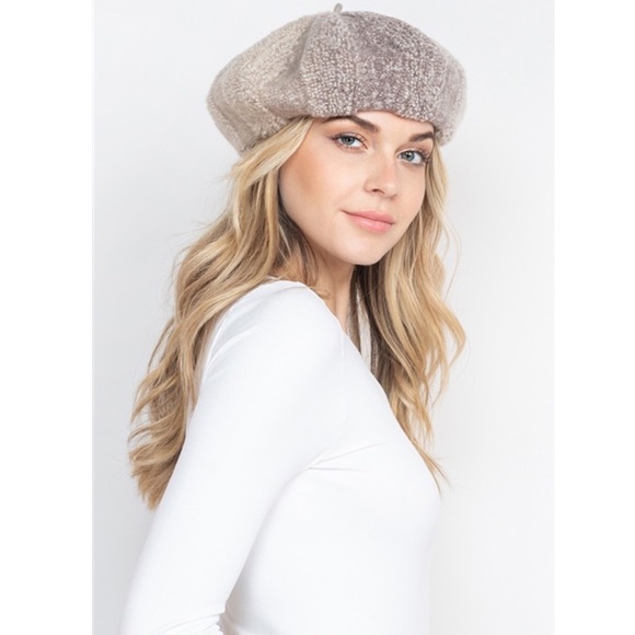 Fuzzy Knit Brown Gradient Fleece Beret Hat - Picture 3 of 15